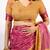 Women's rani pink ajrakh print golden zari woven cotton blend saree with unstiched blouse piece