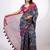 Women's navy blue aztec print golden zari woven cotton blend saree with unstiched blouse piece