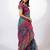 Women's navy blue aztec print golden zari woven cotton blend saree with unstiched blouse piece
