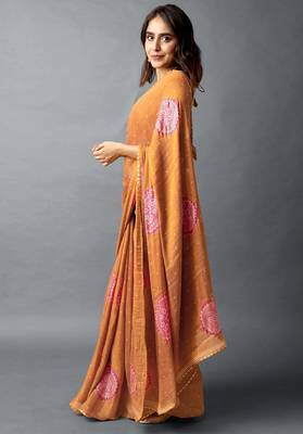 Women's blue floral print silver zari border cotton blend saree with unstiched blouse piece 2