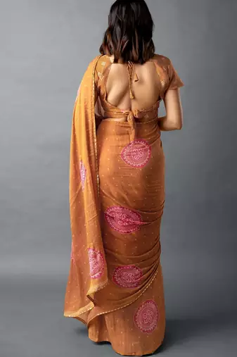 Women's blue floral print silver zari border cotton blend saree with unstiched blouse piece