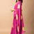 Women's bright pink foil bandhani print golden lace border chiffon saree with unstiched blouse piece