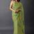 Women's olive green foil bandhani print golden lace border chiffon saree with unstiched blouse piece