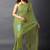 Women's olive green foil bandhani print golden lace border chiffon saree with unstiched blouse piece