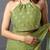 Women's olive green foil bandhani print golden lace border chiffon saree with unstiched blouse piece