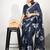 Women's blue floral print silver zari border cotton blend saree with unstiched blouse piece