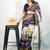 Women's purple madhubani print silver zari border cotton blend saree with unstiched blouse piece