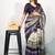 Women's purple madhubani print silver zari border cotton blend saree with unstiched blouse piece