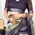Women's purple madhubani print silver zari border cotton blend saree with unstiched blouse piece