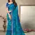 Blue green geomatric print soft chiffon saree with unstitch blouse