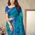 Blue green geomatric print soft chiffon saree with unstitch blouse