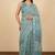 Women's turquoise floral print silver zari border cotton blend saree with unstiched blouse piece