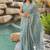 Women's turquoise floral print silver zari border cotton blend saree with unstiched blouse piece
