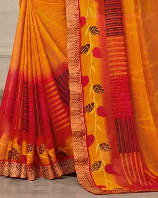Mustard geomatric print soft chiffon saree with unstitch blouse 3