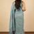 Women's turquoise floral print silver zari border cotton blend saree with unstiched blouse piece