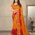 Mustard yellow geomatric print soft chiffon saree with unstitch blouse
