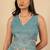 Women's turquoise floral print silver zari border cotton blend saree with unstiched blouse piece