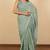 Women's green floral print silver zari border cotton blend saree with unstiched blouse piece