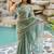 Women's green floral print silver zari border cotton blend saree with unstiched blouse piece