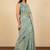 Women's green floral print silver zari border cotton blend saree with unstiched blouse piece