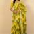 Women's yellow foil print silver zari border cotton blend saree with unstiched blouse piece
