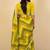 Women's yellow foil print silver zari border cotton blend saree with unstiched blouse piece