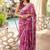 Women's pink floral print silver zari border cotton silk saree with unstiched blouse piece