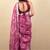 Women's pink floral print silver zari border cotton silk saree with unstiched blouse piece