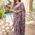 Women's mauve floral print silver zari border cotton silk saree with unstiched blouse piece