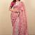 Women's coral pink floral print silver zari border cotton silk saree with unstiched blouse piece