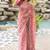 Women's coral pink floral print silver zari border cotton silk saree with unstiched blouse piece