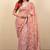 Women's peach floral print silver zari border cotton silk saree with unstiched blouse piece