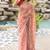 Women's peach floral print silver zari border cotton silk saree with unstiched blouse piece