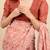 Women's peach floral print silver zari border cotton silk saree with unstiched blouse piece