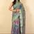 Women's green ikkat print silver zari border cotton silk saree with unstiched blouse piece