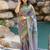Women's green ikkat print silver zari border cotton silk saree with unstiched blouse piece