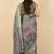Women's green ikkat print silver zari border cotton silk saree with unstiched blouse piece