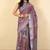Women's rose pink ikkat print silver zari border cotton silk saree with unstiched blouse piece
