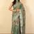 Women's olive green ikkat print silver zari border cotton silk saree with unstiched blouse piece