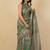 Women's olive green ikkat print silver zari border cotton silk saree with unstiched blouse piece