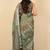 Women's olive green ikkat print silver zari border cotton silk saree with unstiched blouse piece