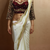 Cream embroidery chinon lahariya saree with readymade embroidery stitched blouse