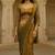 Gold real mirror lace fandy chiffon solid saree with embroidery stiched blouse