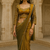 Gold real mirror lace fandy chiffon solid saree with embroidery stiched blouse