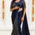Navy blue lace chinon two tone saree with readymade stitched blouse