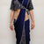 Navy blue lace chinon two tone saree with readymade stitched blouse