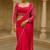 Pink real mirror lace chinon solid saree with readymade stitched blouse