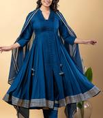 Blue gotta patti rayon stiched anarkali style pant with kurta set
