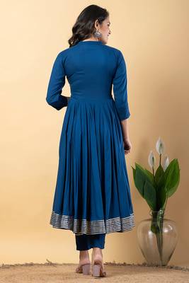 Blue gotta patti rayon stiched anarkali style pant with kurta set 3