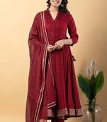 Maroon gotta patti rayon stiched anarkali style pant with kurta set